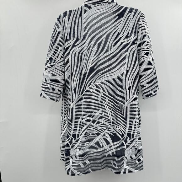 Chico's Travelers Printed Strip Jacket Sz 1 M 8-10 Navy Silver Mesh Embroidered - Picture 2 of 14